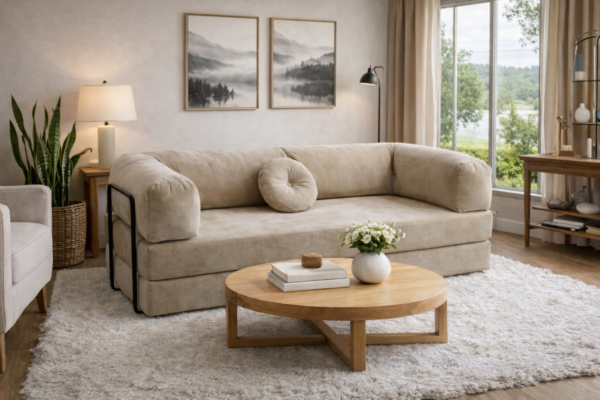 Sofá Cama Teddy L – Sofá Convertible Minimalista en Felpa o Lino | 200 cm | 21 Colores